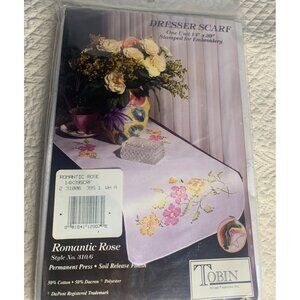 Tobin Romantic Rose Dresser Scarf Craft Kit 14"x39" Embroidery Cross Stitch USA